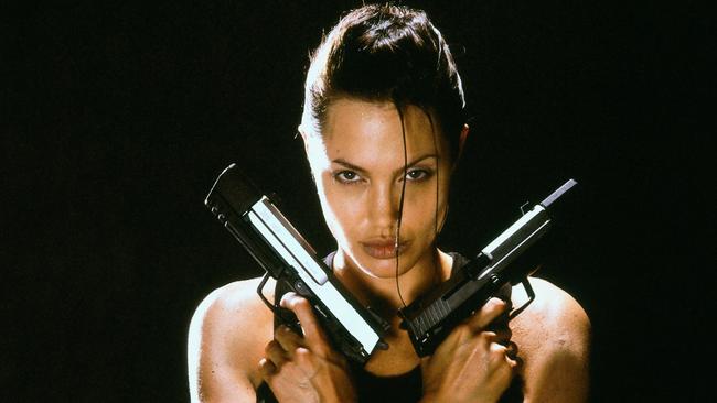 Actor Angelina Jolie in scene from film Lara Croft: Tomb Raider.