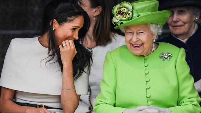 Meghan with the Queen, a month after marrying Prince Harry. Picture: Jeff J Mitchell/Getty Images