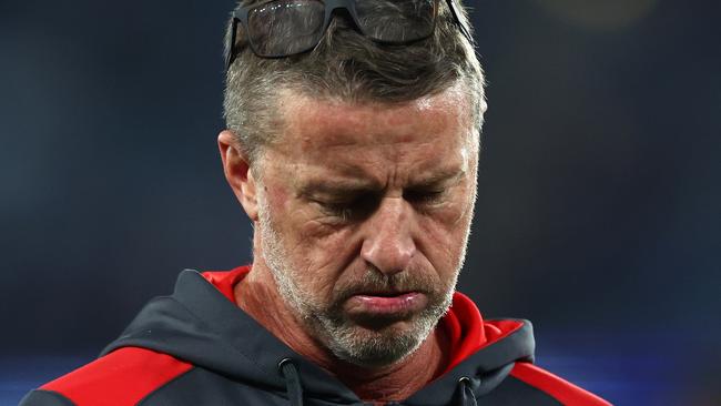 MELBOURNE, AUSTRALIA - JULY 06: Damien Hardwick, Senior Coach of the Suns looks on during the round 17 AFL match between North Melbourne Kangaroos and Gold Coast Suns at Marvel Stadium, on July 06, 2024, in Melbourne, Australia. (Photo by Quinn Rooney/Getty Images)