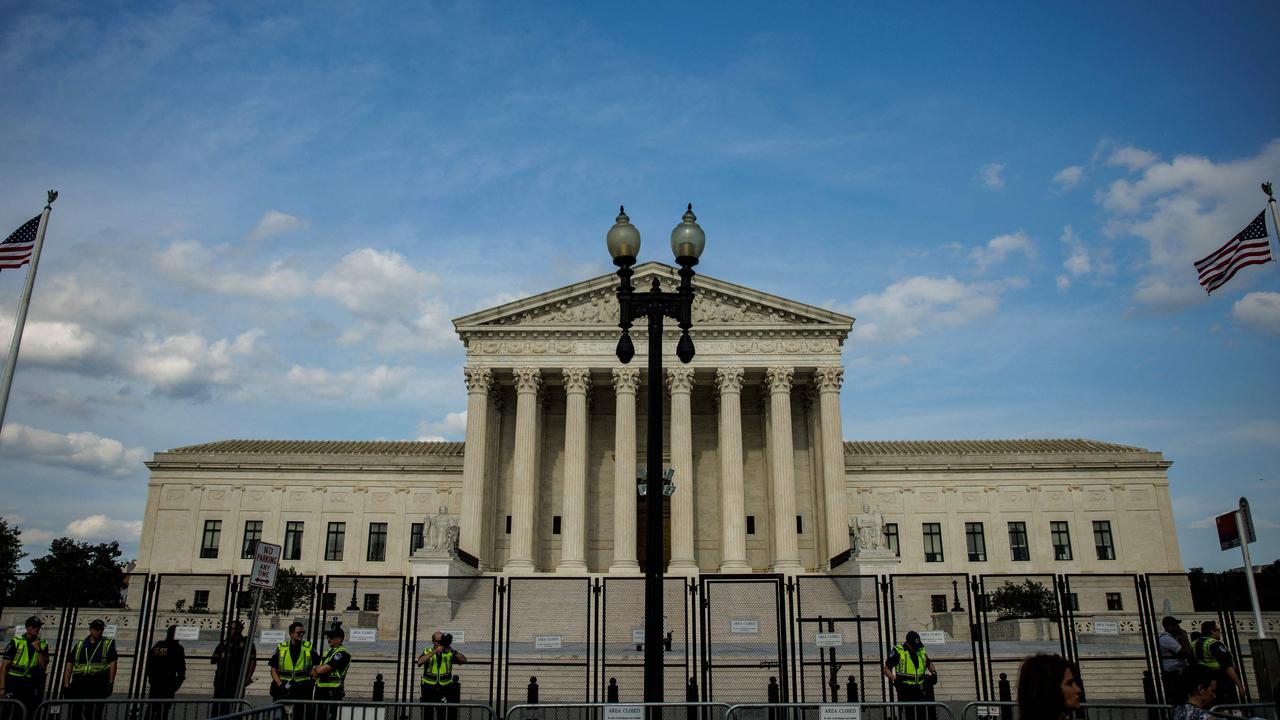 Barriers are seen outside the US Supreme Court as abortion rights activists protest. Picture: Samuel Corum / AFP.