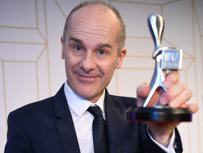 Tom Gleisner, presenter of Have You Been Paying Attention, poses with his Logie award for the most popular comedy program. Picture: AAP