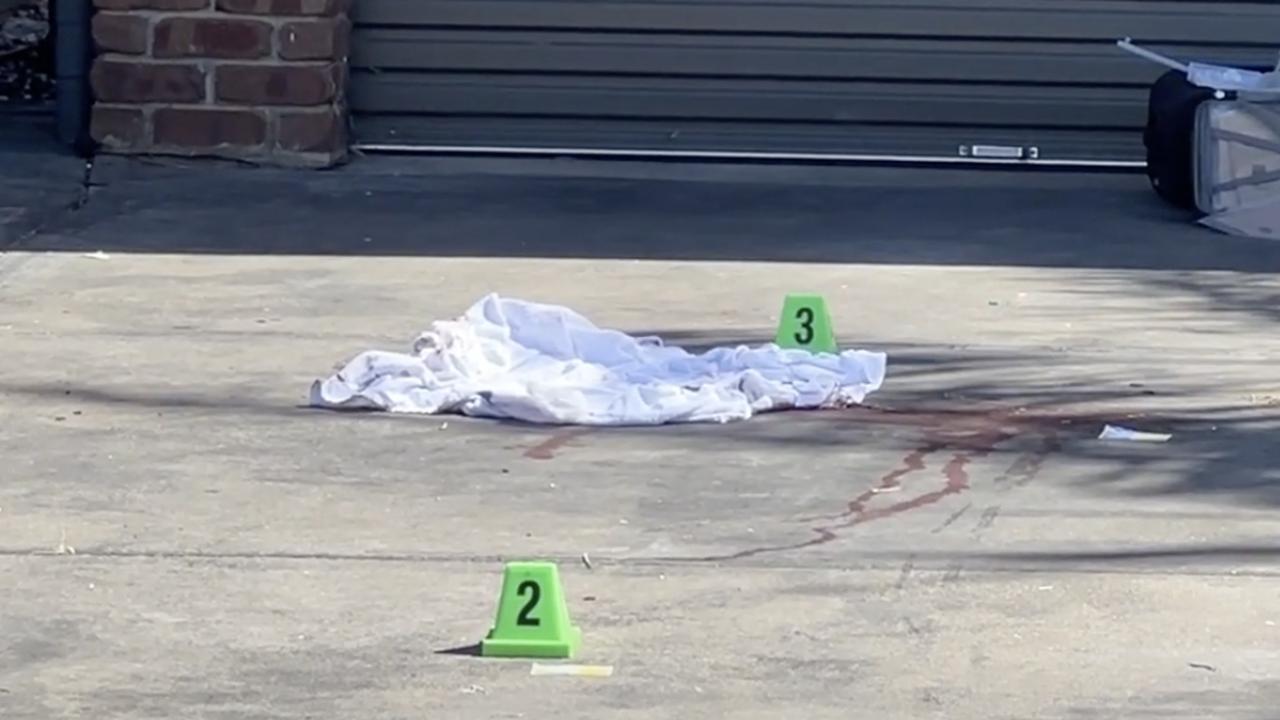 Blood on the driveway of the Paralowie home where Dakota ‘Koda’ Woodford was allegedly stabbed to death. Picture: SA Police