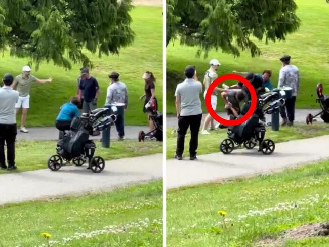 A fight broke out between two groups of golfers after one group reportedly kept hitting their balls at another.