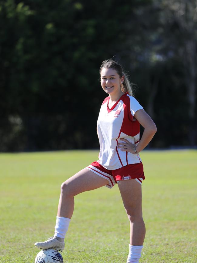 Palm Beach Currumbin's girls soccer team to plug our live streaming. Pyper Lochead 17 at training. Picture Glenn Hampson