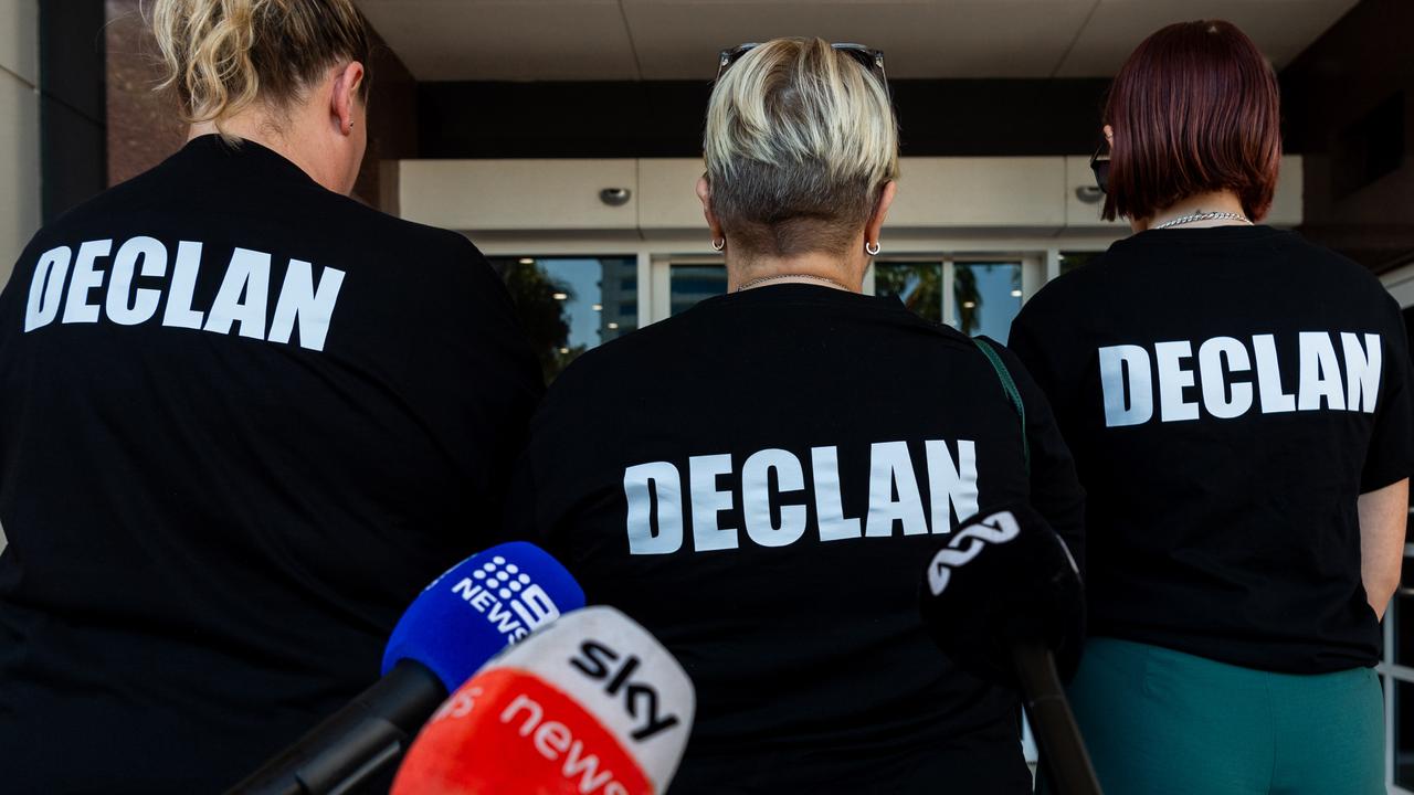 Prints on the shirt on Ange Carey, Samara Laverty, Bridget Laverty after the jury delivered their verdict in the Declan Laverty murder trial at the Darwin Supreme Court on June 20th, 2024. Picture: Pema Tamang Pakhrin