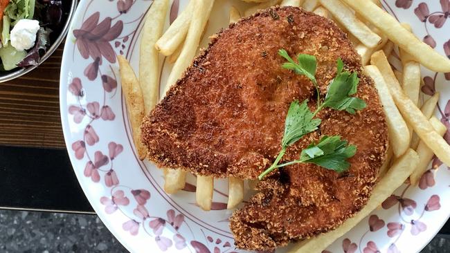 Skinny Tony's Chicken Schnitzel: fried chicken breast crumbed, with parmesan cheese and parsley, for $28.90. Picture: Rohan Kelly