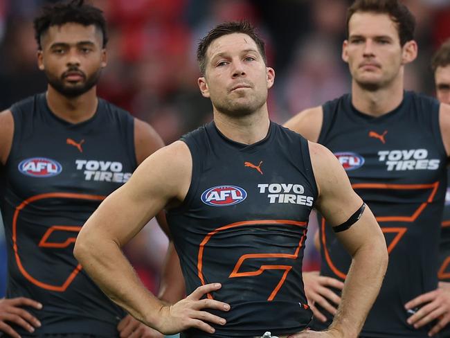 SYDNEY, AUSTRALIA - MAY 04: Toby Greene of the Giants looks dejected after defeat during the round eight AFL match between Sydney Swans and Greater Western Sydney Giants at SCG, on May 04, 2024, in Sydney, Australia. (Photo by Mark Metcalfe/AFL Photos/via Getty Images )