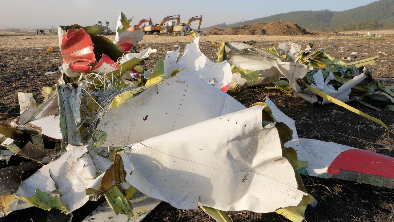 Debris lays piled up during the recovery efforts at the crash site of Ethiopian Airlines flight ET302 on March 11, 2019 in Bishoftu, Ethiopia. Flight 302 was just six minutes into its flight to Nairobi, Kenya when it crashed, killing all 157 passengers and crew on board on March 10. Picture: Jemal Countess/Getty Images