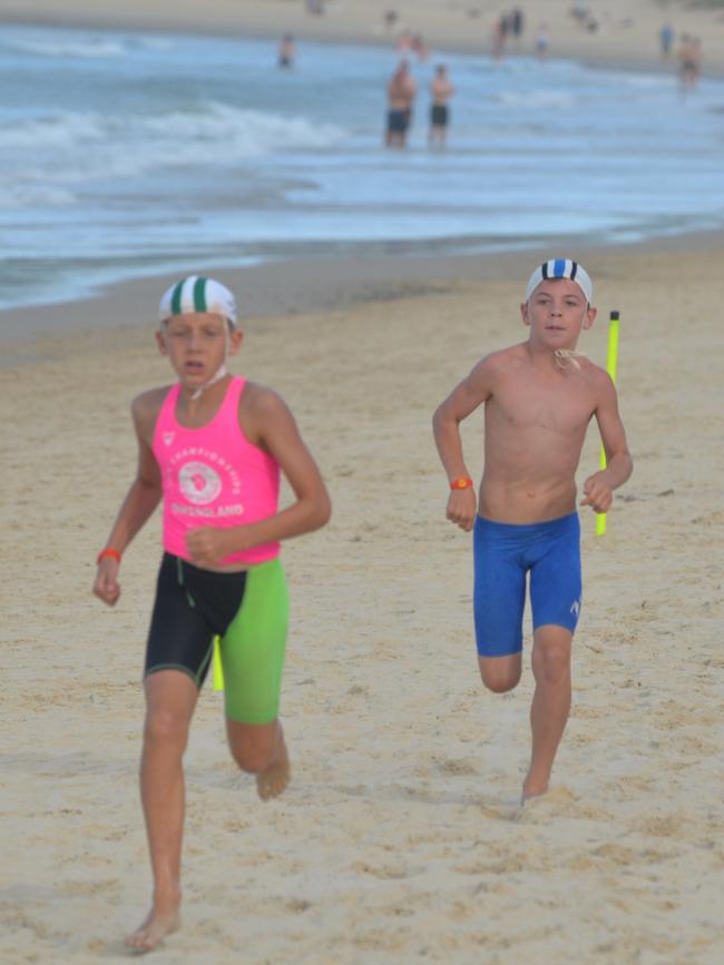 Running action at the Queensland Youth Surf Life Saving Championships on February 17.