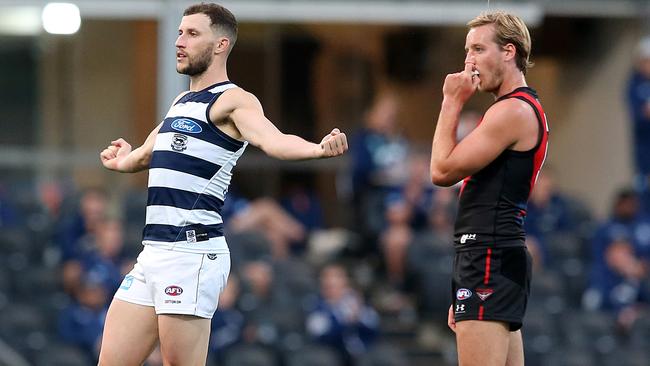 Sam Menegola boots another goal for the Cats.