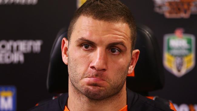 SYDNEY, AUSTRALIA - JULY 27: Robbie Farah of the Tigers talks to the media after the round 20 NRL match between the Wests Tigers and the St George Illawarra Dragons at ANZ Stadium on July 27, 2014 in Sydney, Australia. (Photo by Mark Nolan/Getty Images)