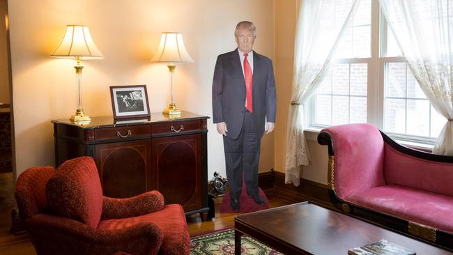 Welcome home: The Trump cut-out in the living room. Picture: Annie Wermeil/NY Post