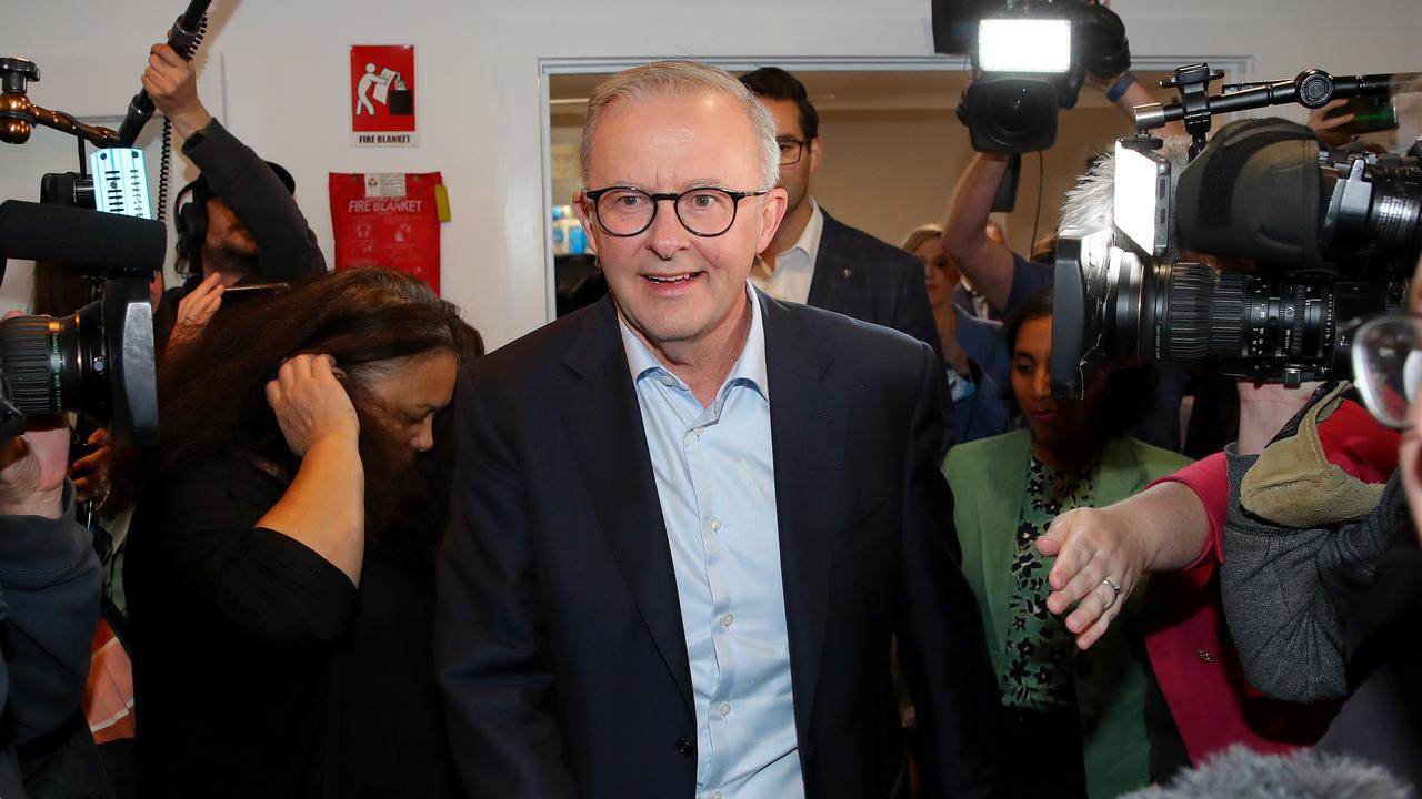 Labor leader Anthony Albanese visits the Father Bob Maguire Foundation in South Melbourne. Picture: Toby Zerna