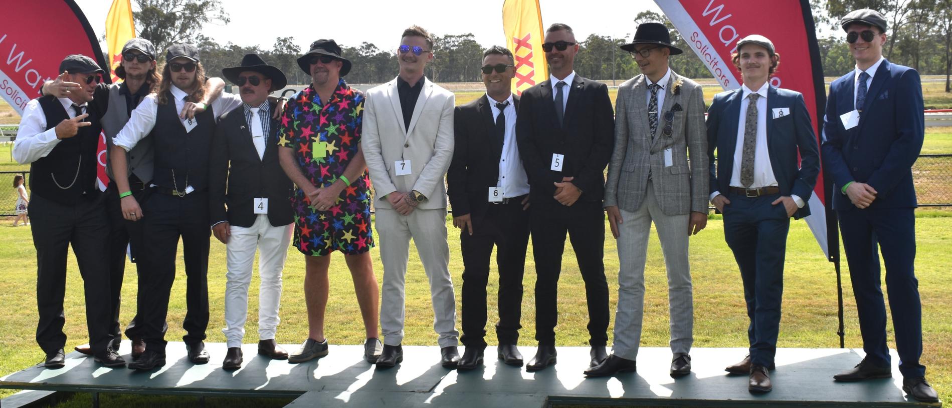 Entrants in the men's Fashions on the Field at the Yeppoon Turf Club's Derby Day races at Keppel Park Racecourse on November 2, 2024.
