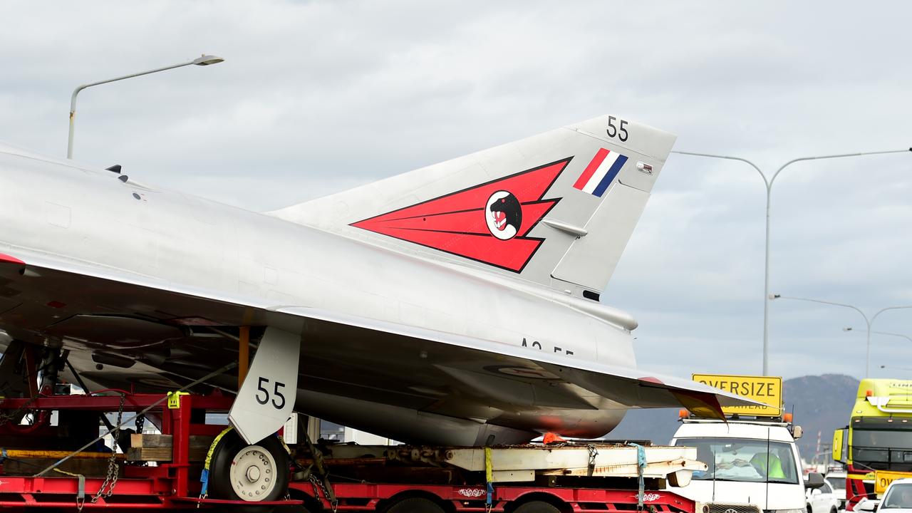 Two restored Royal Australian Air Force aircraft veterans- a Mirage fighter jet A3-55 and a Winjeel Trainer??? A85-403 - arrived at Townsville RAAF Base. Picture: Alix Sweeney