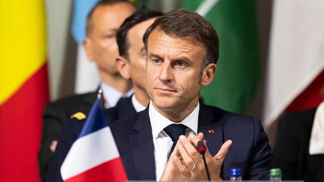 France's President Emmanuel Macron applauds during the plenary session of the summit on peace in Ukraine, in Lucerne at the weekend. Picture: Urs Flueeler/AFP