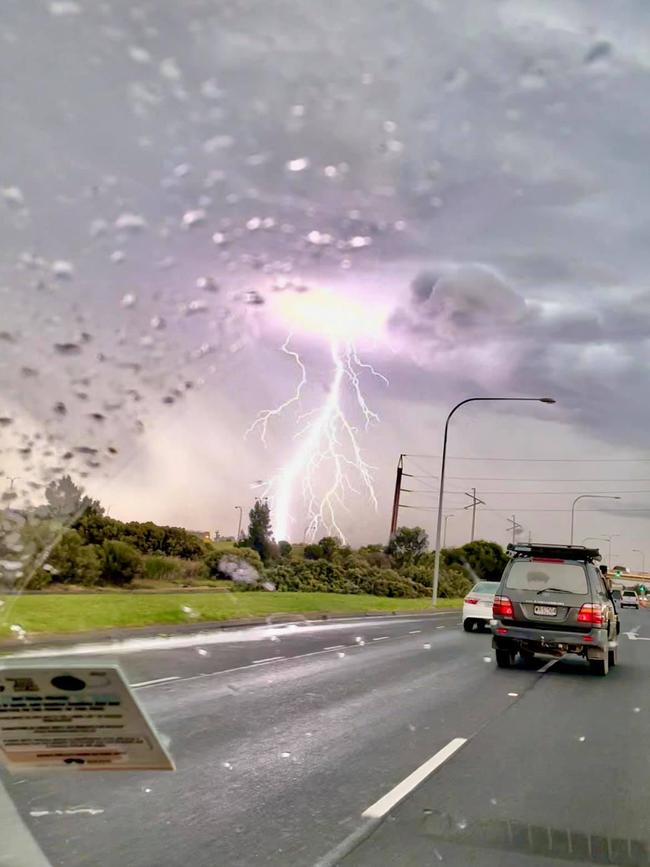 A massive lightning bolt seen from Port Wakefield Road. Picture: Pick A Local, Pick SA