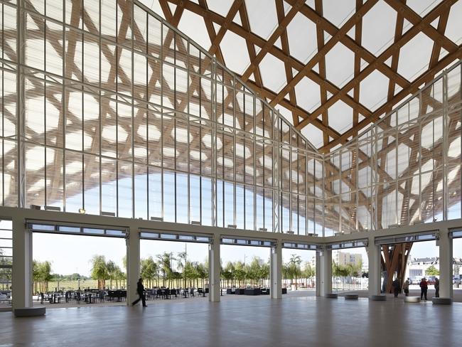 The interior of the Centre Pompidou-Metz, a contemporary art museum in Metz, France, designed by designed by Tokyo-born architect Shigeru Ban.