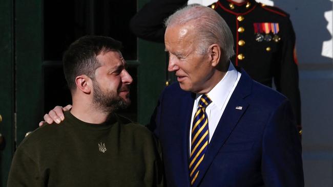 US President Joe Biden welcomes his Ukrainian counterpart Volodymyr Zelensky to the White House in Washington in December. Picture: AFP