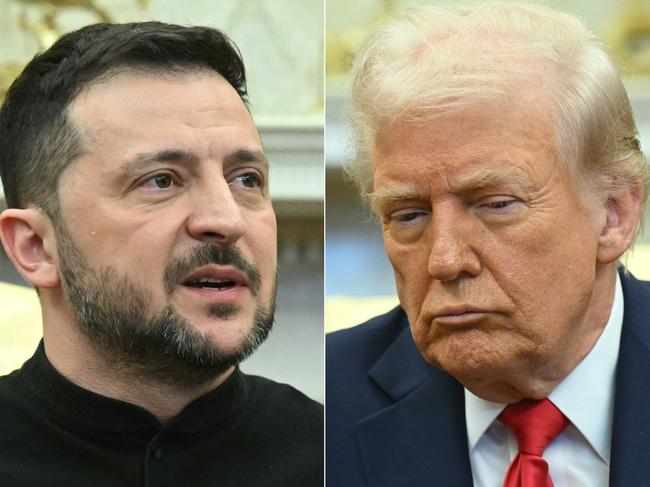 (COMBO) This combination of pictures created on March 18, 2025 shows, L-R,  US President Donald Trump and Ukraine's President Volodymyr Zelensky in the Oval Office of the White House in Washington, DC, February 28, 2025, US President Donald Trump in the Oval Office of the White House in Washington, DC, February 28, 2025 and Russian President Vladimir Putin in Moscow on March 18, 2025. Trump and Putin agreed on March 18, 2025, on a halt in Russian attacks against Ukrainian energy targets -- but fell far short of securing a full ceasefire in a highly anticipated phone call. The US and Russian leaders spoke for more than an hour and a half and both expressed hopes for repairing relations between the countries. (Photo by SAUL LOEB and Maxim Shemetov / various sources / AFP)