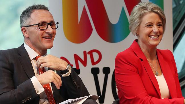 Labor home affairs spokeswoman Kristina Keneally and Greens leader Richard Di Natale. Picture: Liam Kidston