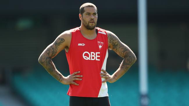 Lance Franklin during Sydney Swans training at the SCG ahead of final home and away game against Gold Coast. Picture. Phil Hillyard