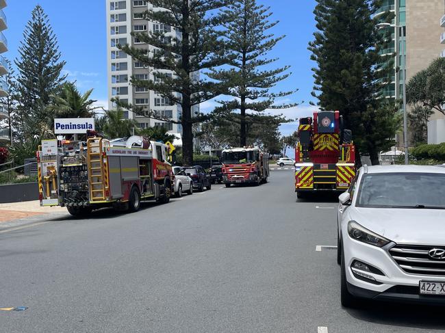 Firefighters on scene at a reported unit fire in Surfers Paradise. Picture: Charlton Hart.