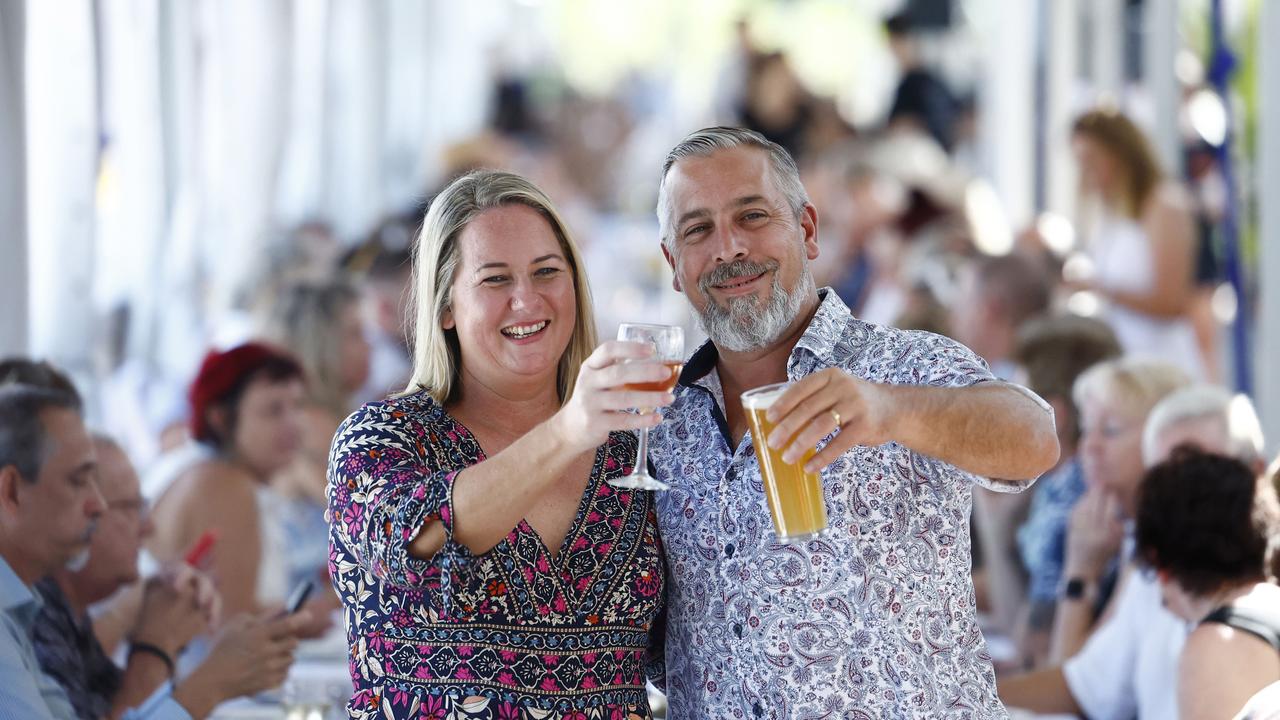 Shanna Brown and Jason Lister enjoy a drink at the Longest Lunch, part of the Port Douglas festival, held at Hemmingways Brewery at the Crystalbrook Marina, Port Douglas. Picture: Brendan Radke