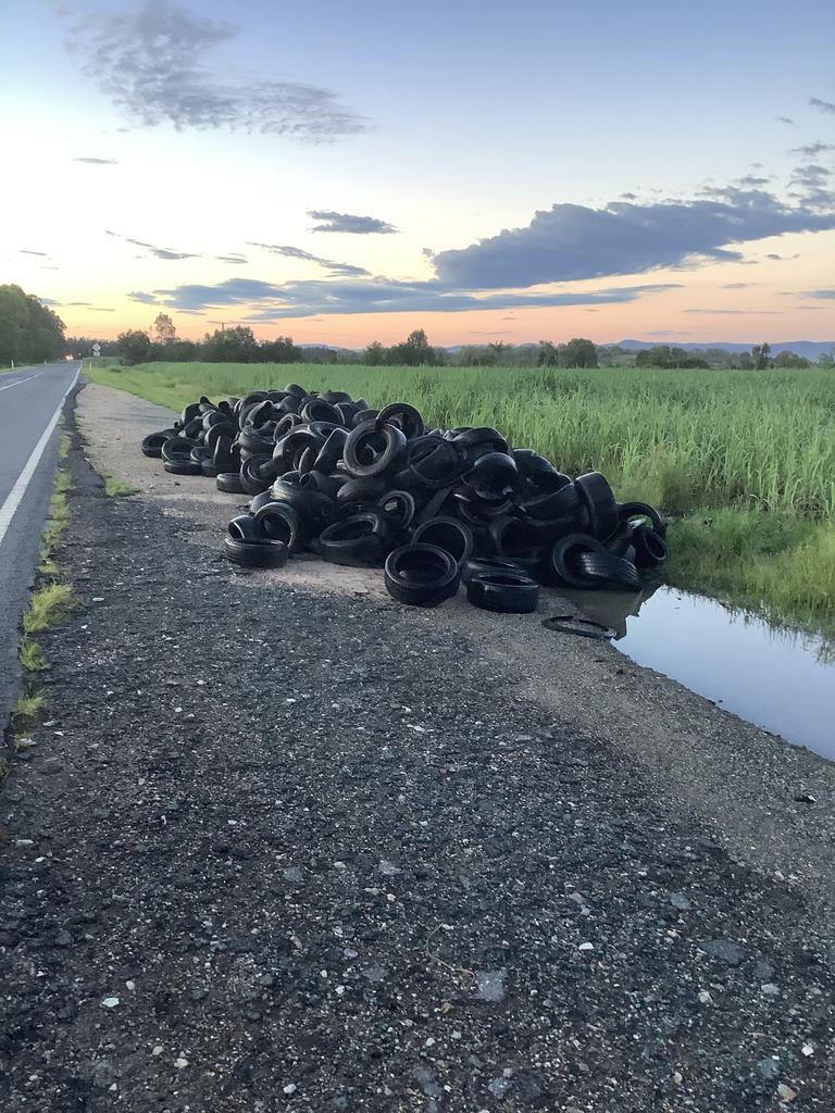 Tyres dumped on the side of Staplyton Jacobs Well Road, Norwell. Picture: City of Gold Coast.