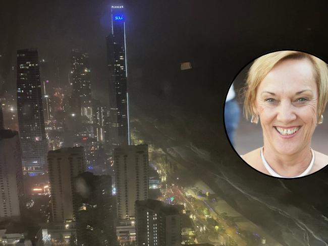 Gold Coast highrise resident Joanie Foster says it's a wild ride from the 65th floor of the Q1 tower in Surfers Paradise.