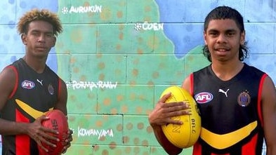 AFL Cape York power duo (left) Masie Mosby, 16, and (right) Rushon George, 14, represented the? Flying Boomerangs in a representative clash against a World Team in Melbourne in October. Picture: Samuel Davis