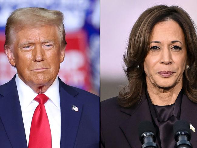 (COMBO) This combination of pictures created on November 07, 2024 shows former US President and Republican presidential candidate Donald Trump (L) looks on during a campaign rally at PPG Paints Arena in Pittsburgh, Pennsylvania on November 4, 2024, and US Vice President Democratic presidential candidate Kamala Harris (R) speaks at Howard University in Washington, DC, on November 6, 2024. Donald Trump's crushing presidential victory heralded a new era of uncertainty in the United States and the world November 6, 2024, as defeated Kamala Harris gave a defiant concession speech while vowing to help his transition to power. An emotional Vice President Harris told tearful supporters in a speech in Washington to "not despair," urging them to "keep fighting" after her loss. Her pledge to ensure a peaceful handover stood in stark contrast with Republican Trump's unprecedented refusal four years ago to admit defeat against Joe Biden, culminating in the violent attack by his supporters on the US Capitol. (Photo by CHARLY TRIBALLEAU and SAUL LOEB / AFP)