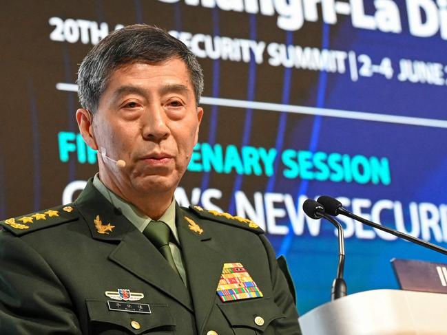 China's Minister of National Defence Li Shangfu delivers a speech during the 20th Shangri-La Dialogue summit in Singapore on June 4, 2023. (Photo by Roslan RAHMAN / AFP)