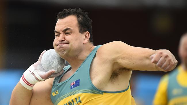 Todd Hodgetts of Australia competes in the men's Shot Put Ambulatory Para event during the 2019 Oceania Athletics meet at the Townsville Sports Reserve on June 28, 2019 in Townsville, Australia. (Photo by Ian Hitchcock/Getty Images)