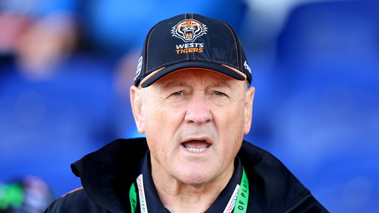 Wests Tigers coach Tim Sheens wasn’t happy on Saturday. Picture: Jenny Evans/Getty Images