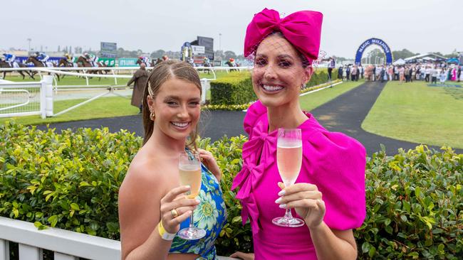 Grace Hayden and Laura Dundovic at the Magic Millions race day. Picture by Luke Marsden.