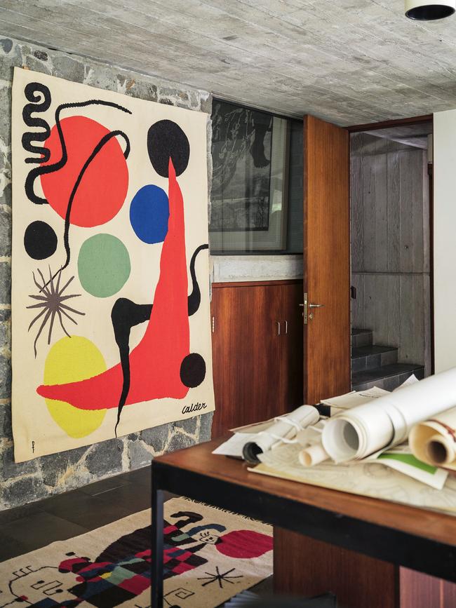 Green Ball tapestry in Harry Seidler's study by Alexander Calder, woven by Pinton. Picture: Dave Wheeler