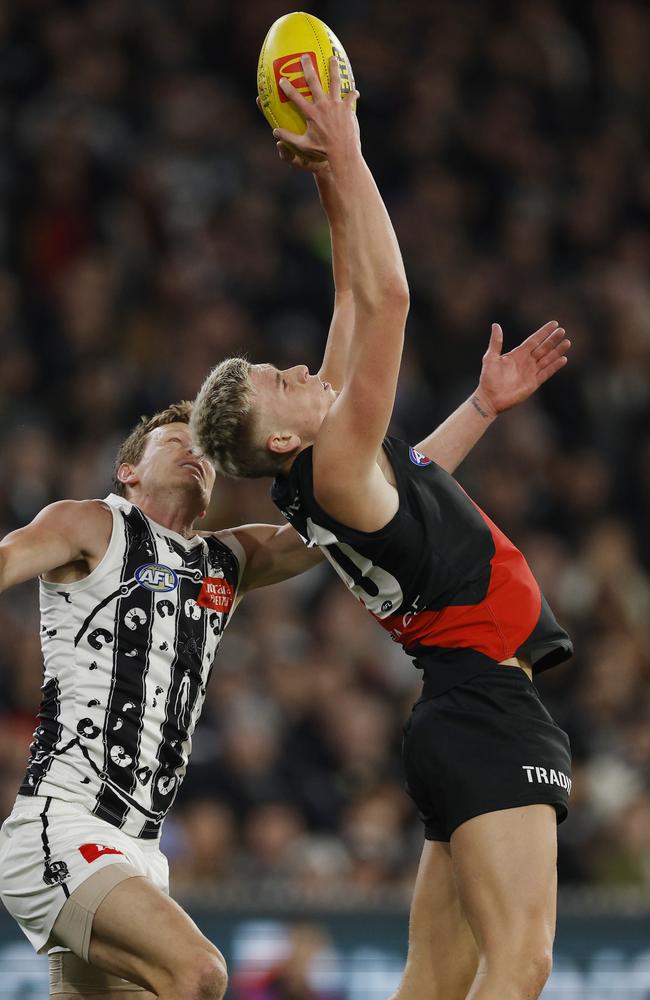 Nate Caddy made a big impression for the Bombers against Collingwood. Picture: Michael Klein