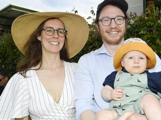 Meredith, Baby Charlie and Jack at the 2024 Seymour Cup. Picture: Andrew Batsch