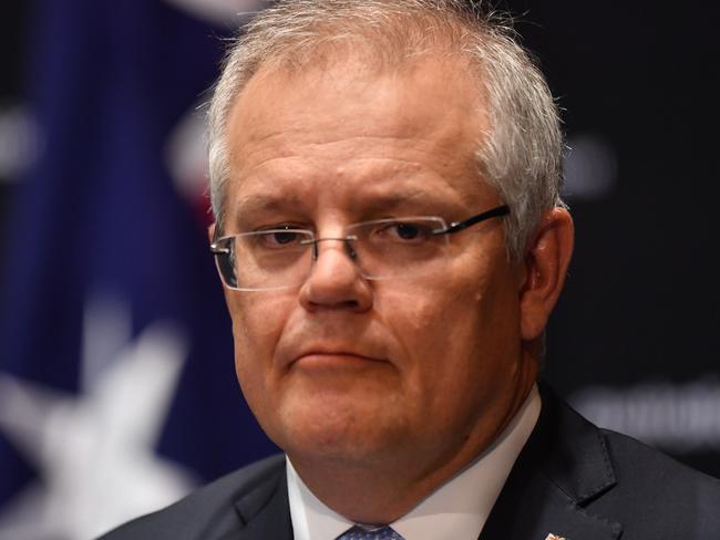 CANBERRA, AUSTRALIA - JUNE 12:  Prime Minister Scott Morrison during a press conference in the Main Committee Room at Parliament House on June 12, 2020 in Canberra, Australia. The government last month promisedÃÂ to repay $720m to 373,000 past and present welfare recipients over 470,000 unlawful demands for money calculated using faulty income averaged annual pay data as part of Centrelinks income compliance program. New polling has showed significant support for a royal commission into the debacle, and revelations that internal estimates have shown the total value of those 470,000 unlawful debts will be close to $1.5bn AUD.  (Photo by Sam Mooy/Getty Images)