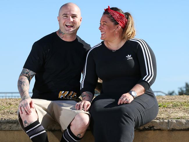 Ben Higgs and his wife Alicia. He is running the first ever 24-hour treadmill run. Picture: Toby Zerna