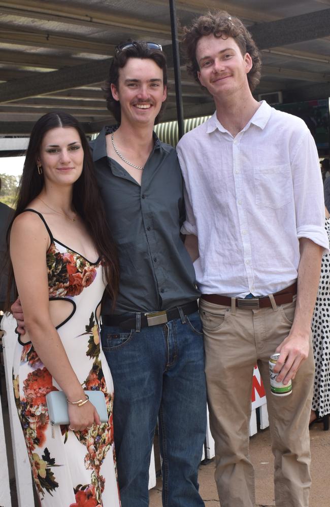 Kiralee Wade, Lachlan Blanch and Cooper Blanch at the Yeppoon Turf Club's Derby Day races at Keppel Park Racecourse on November 2, 2024.