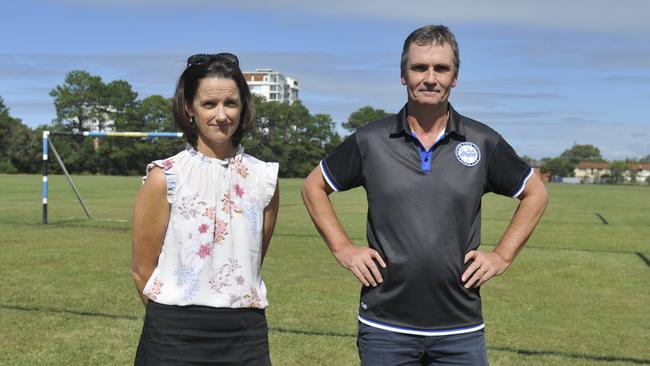 Northern Storm FC president Michael Lloyd and athletics community leader Nicola Johnstone. The athletics community and Northern Storm Football Club are opposed to a plan to situate a Regional Athletics Centre at York St, Coffs Harbour. Photo: Tim Jarrett