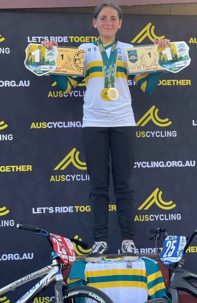 Holyee-Ann Jackson after winning duel in both the 12 and 11-12 Year girls divisions in the 2021 BMX Australian Titles.