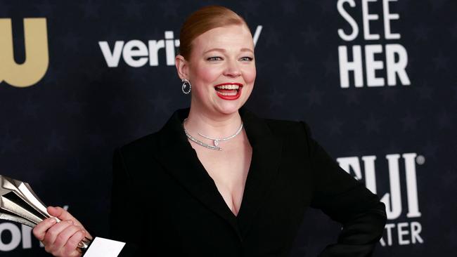 Sarah Snook after winning Best Actress in a Drama Series at the 29th Annual Critics Choice Awards at the Barker Hangar in Santa Monica on January 14. Picture: Michael Tran/AFP