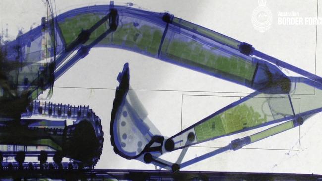 A x-ray of the excavator revealed 384kg of cocaine was found hidden inside. Picture: Australian Border Force