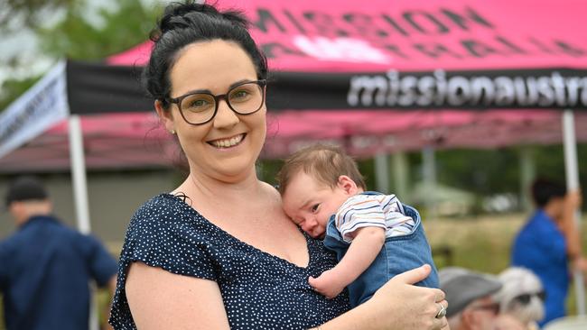 Five week old Logan attends his first social event with mum Courtney Stitt at the Southside Celebration Picture: Emily Barker