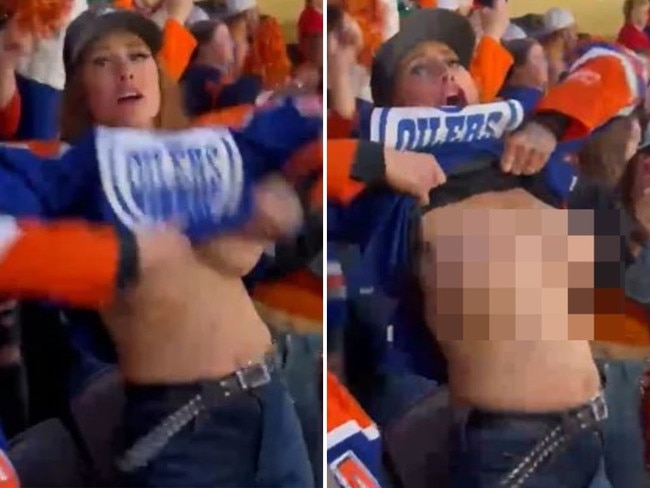 NHL fan flashes during Oilers game