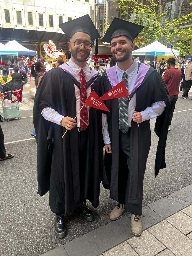 Edgar Romo (Master of Business Information Technology) and Fernando Galvan (Master of Business Information Technology) at the RMIT University graduation day on Wednesday, December 18, 2024. Picture: Jack Colantuono