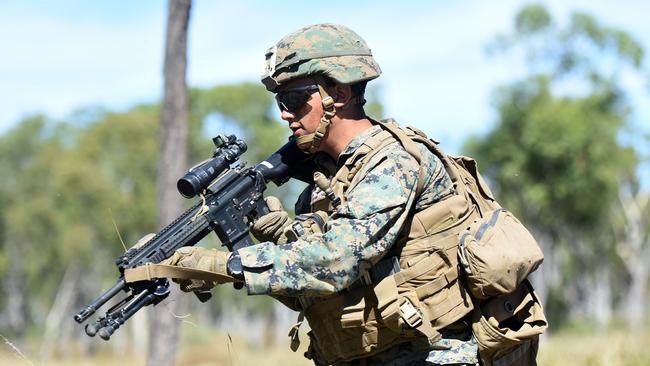 US Marines 2nd Battlation, 4th Marines training at High Range, Townsville during Exercise Southern Jackaroo. Picture: Alix Sweeney